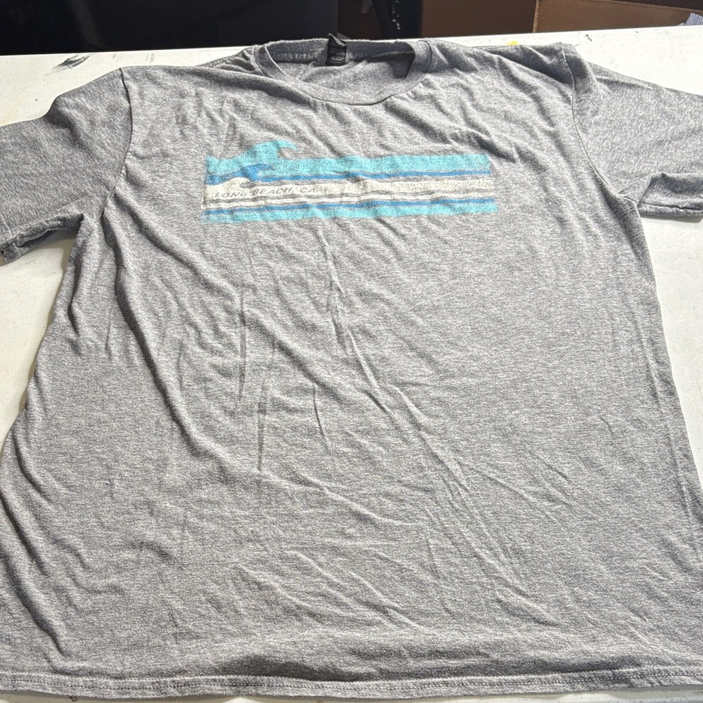 Gildan Gray and Blue Striped Tee